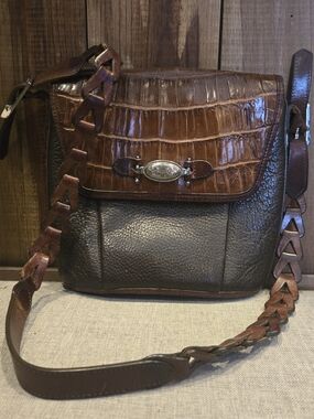 Vintage Brighton Brown Croc-Embossed Leather Crossbody Bag